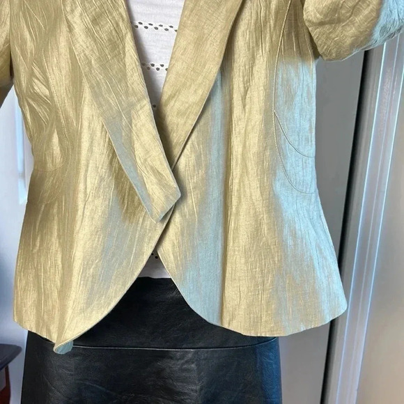 PAZ TORRAS LINEN CROPPED PEPLUM SHIMMERY GOLD COLOR BLAZER  made in Milan? - Picture 10 of 17
